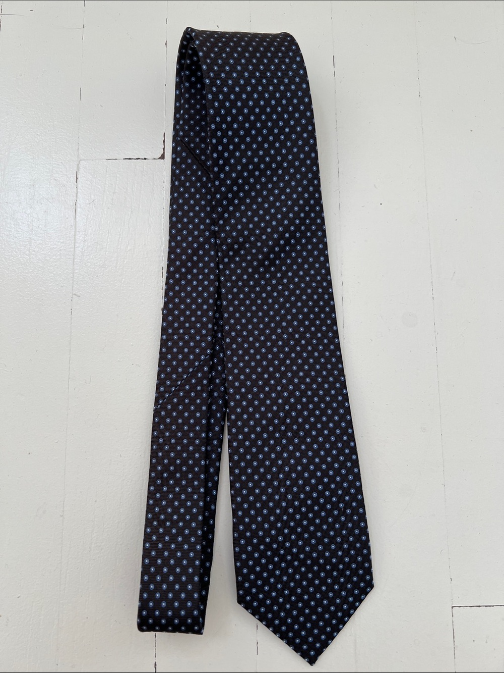 Suitsupply Dark Chocolate Brown Tie with Light Blue Dot Motif